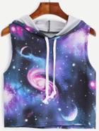 Shein Purple Galaxy Print Crop Hooded Top