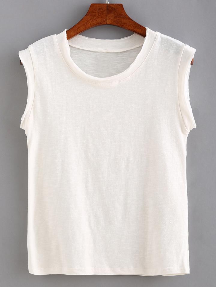 Shein White Round Neck Sleeveless T-shirt