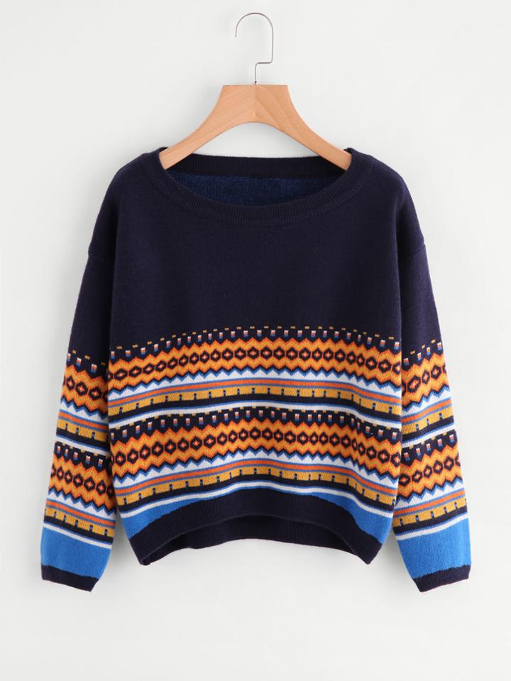 Shein Geo Print Dip Hem Sweater