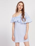 Shein Gingham Oblique Shoulder Frill Trim Dress