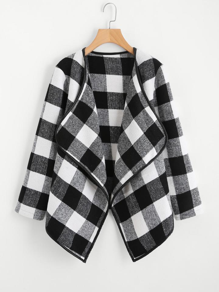 Shein Gingham Plaid Waterfall Neck Coat