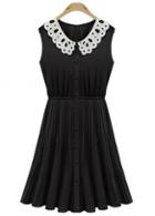 Rosewe Vogue Pleated Peter Pan Collar Black Mini Dress