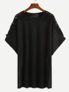 Shein Flower Lace Insert Top - Black