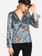 Shein Revere Collar Floral Velvet Blouse