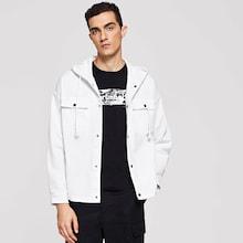 Shein Men Flap Pocket Drawstring Hooded Jacket