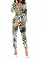 Rosewe V Neck Long Sleeve Printed Skinny Jumpsuit