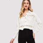 Shein Solid Contrast Lace Blouse