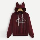 Shein Cartoon And Letter Print Hoodie With Ears
