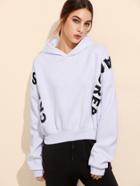 Shein White Letter Print Batwing Sleeve Hooded Sweatshirt