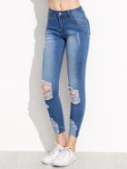 Shein Distressed Rip Knee Skinny Ankle Jeans