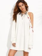 Shein Ivory Cut Out Embroidered Long Sleeve Sweatshirt