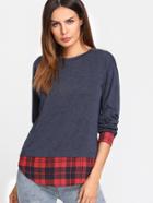 Shein Checkered Panel Mixed Media T-shirt