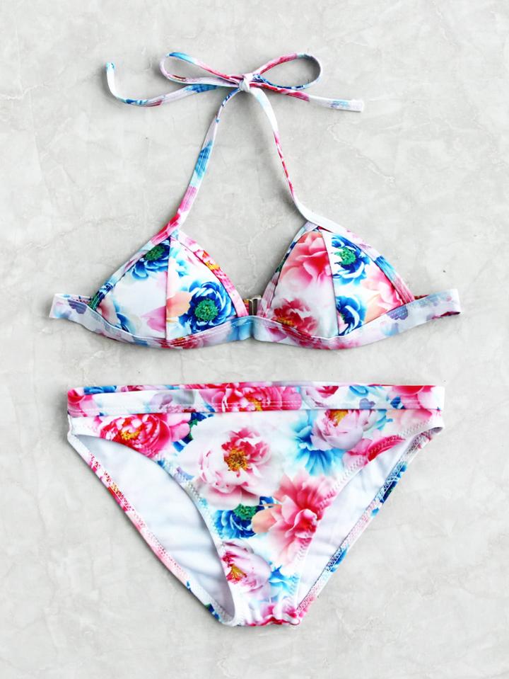 Shein Calico Print Halter Beach Bikini Set