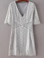 Shein Light Grey V Neck Half Sleeve Lace Dress