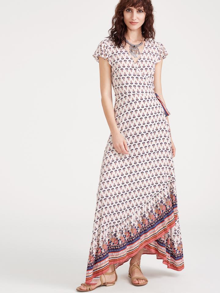 Shein Ornate Print Flutter Sleeve Surplice Wrap Dress