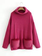 Shein Faux Fur Embellished Pocket Oversized Sweater