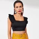 Shein Square Neck Ruffle Trim Crop Top