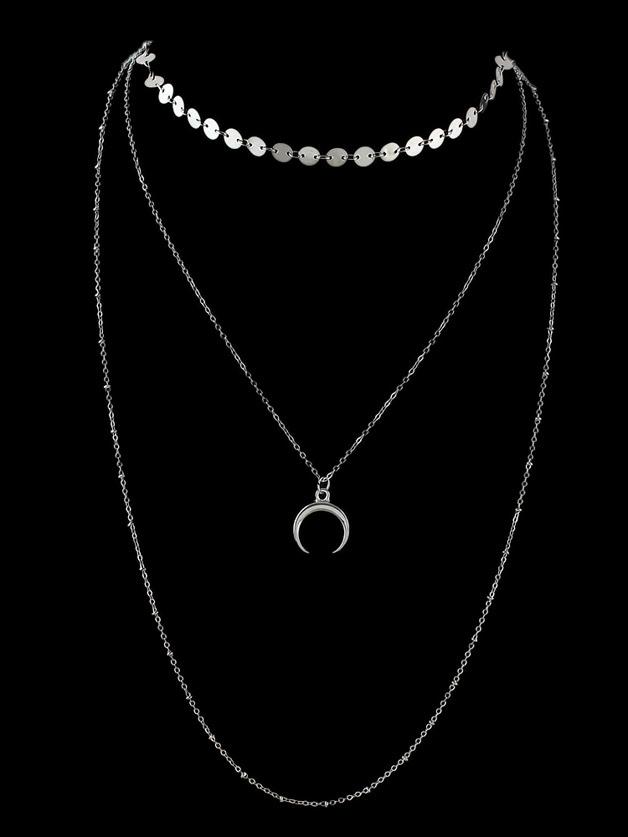 Shein Silver Boho Chic Multi Layer Chain Horns Pendant Necklace