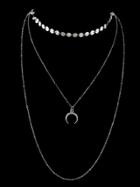 Shein Silver Boho Chic Multi Layer Chain Horns Pendant Necklace