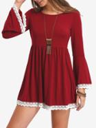 Shein Bell Sleeve Contrast Lace Dress