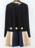 Rosewe Vogue Long Sleeve Round Neck Color Block Dress