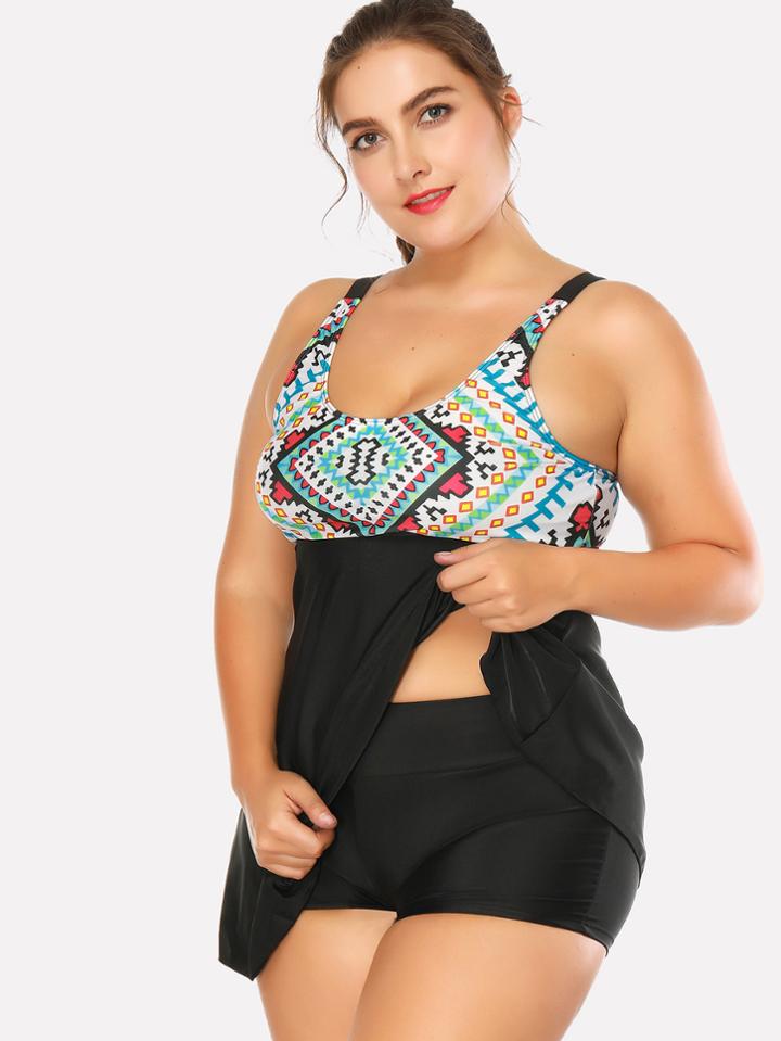 Shein Geometric Pattern Swim Dress Set