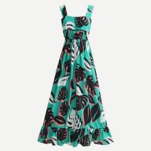 Shein Jungle Print Knot Back Ruffle Hem Dress