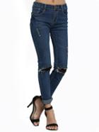 Shein Blue Rivet Lace Denim Pant