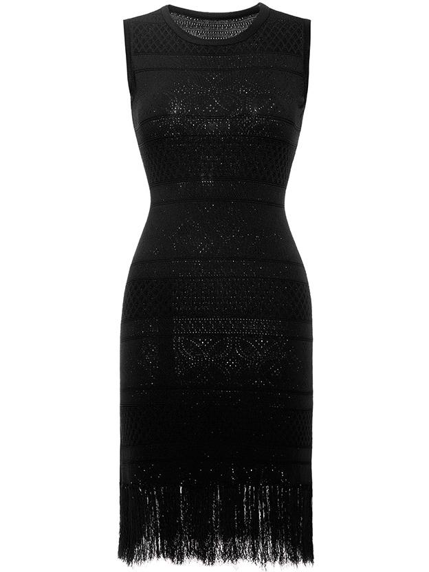 Shein Black Knit Mesh Tassel Sheath Dress
