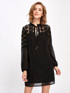 Shein Self Tie Illusion Neck Mesh Lantern Sleeve Dress