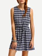 Shein Plaid Drawstring Waist Sleeveless Dress