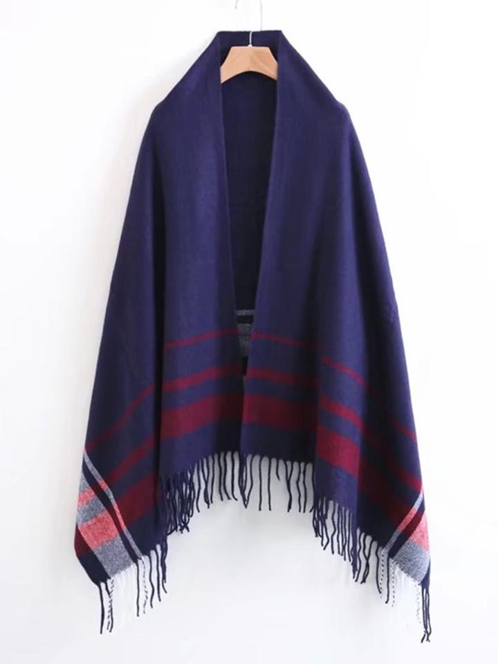 Shein Fringe Trim Striped Scarf