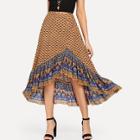 Shein Buttoned Front Asymmetric Hem Ornate Print Skirt