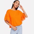Shein Fringe Detail Bell Sleeve Solid Tee