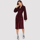 Shein Lateran Sleeve Twist Front Slit Hem Velvet Dress