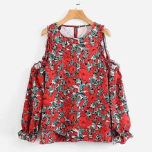 Shein Frill Trim Open Shoulder Florals Blouse