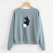 Shein Plus Faux Fur Pompom Embellished Rabbit Print Pullover
