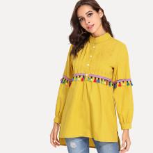 Shein Tassel Decoration Longline Shirt