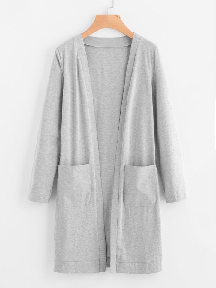 Shein Dual Pocket Open Front Marled Outerwear