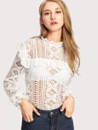 Shein Floral Lace Cut Out Frilled Detail Blouse