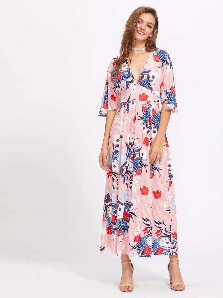 Shein Mixed Print Split Back Empire Waist Dress