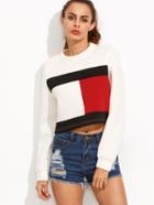 Shein Color Block Round Neck Long Sleeve Crop Sweatshirt
