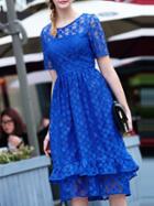 Shein Blue Ruffle A-line Lace Dress