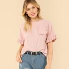 Shein Pocket Patched Frill Detail Tee