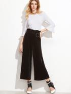 Shein Black Pleated Velvet Wide Leg Pants With Metal Ring