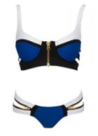 Rosewe Color Block Strap Design Zipper Decorated Swimwear
