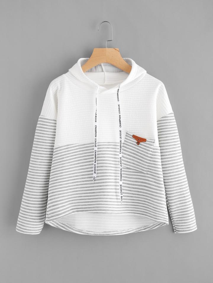 Shein Contrast Stripe Panel Drop Shoulder Dip Hem Hoodie