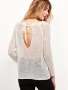Shein White Keyhole Tied Back Loose Knit Sweater