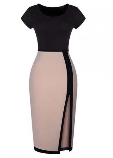 Rosewe Laconic Color Blocking Short Sleeve High Waist Dress
