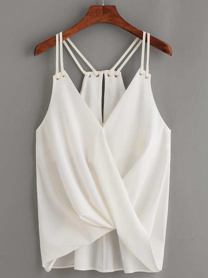 Shein White Keyhole Racerback Draped Strappy Cami Top